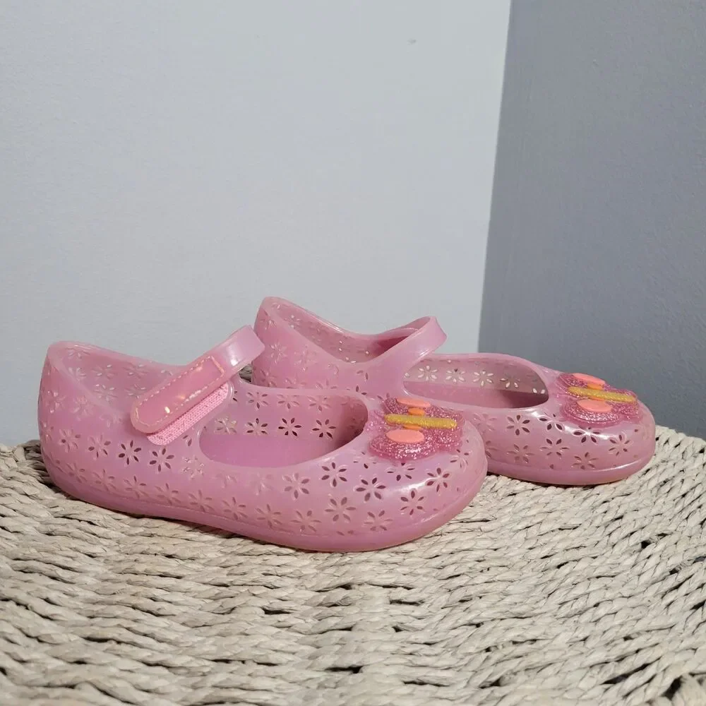 Old Navy Butterfly Pink Jelly Shoes Glittery Girls Size 11